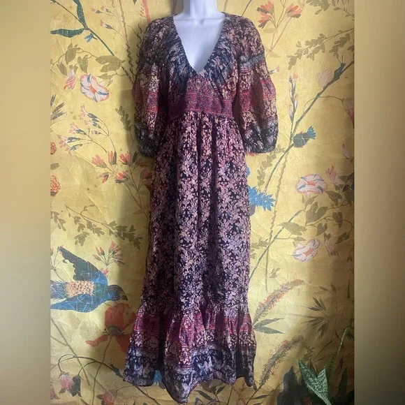 Free People Golden Hour Border Black Red ComboMaxi Dress